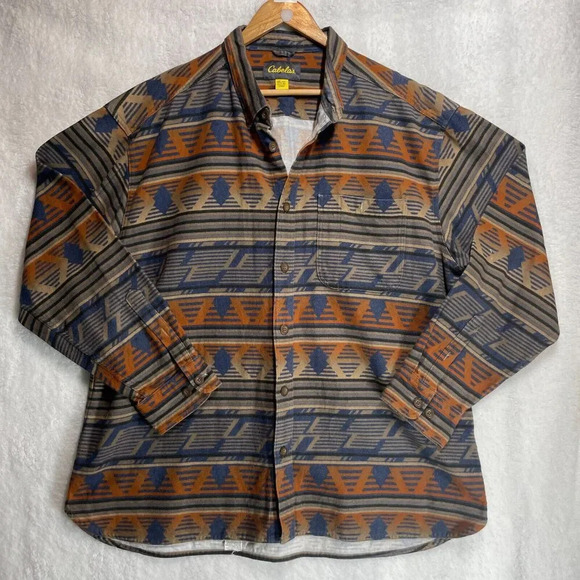 Cabela's 2XL Regular Southwestern Button Up Men's Pocket Fleece Cotton Collared - Picture 1 of 10
